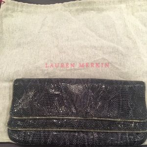 Lauren Merkin navy leather clutch with dustbag